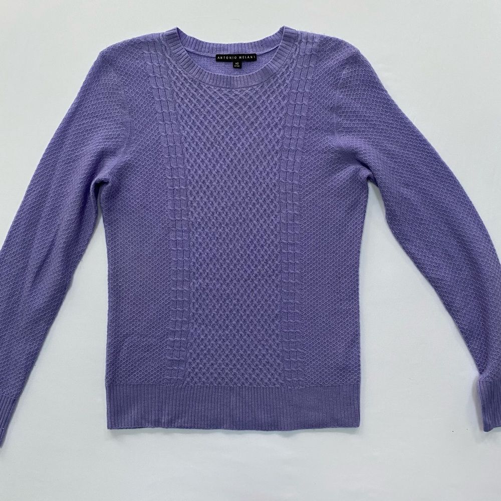 Antonio Melani Wool Cashmere Honeycomb Cable Knit Sweater Purple XS